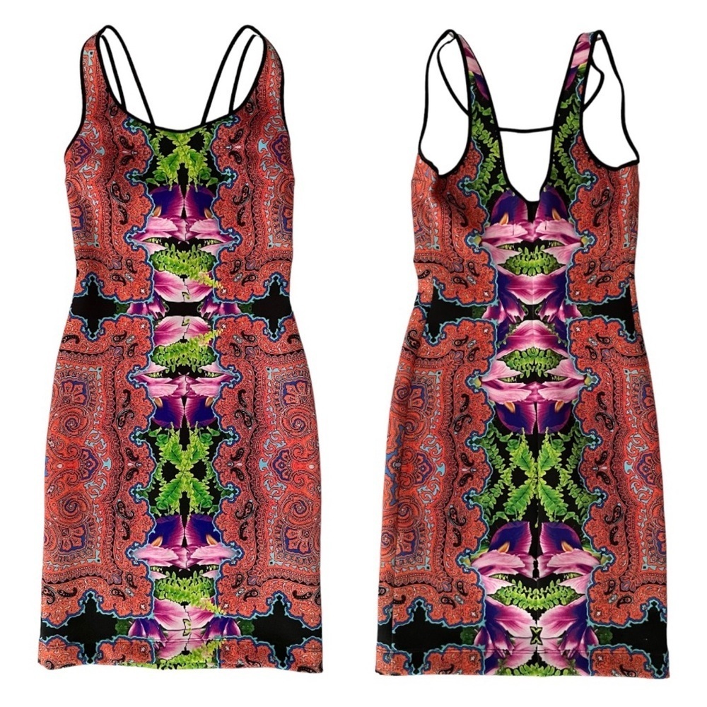 Clover Canyon Orchid Trip Pencil Dress Thick scuba neoprene kaleidoscope print